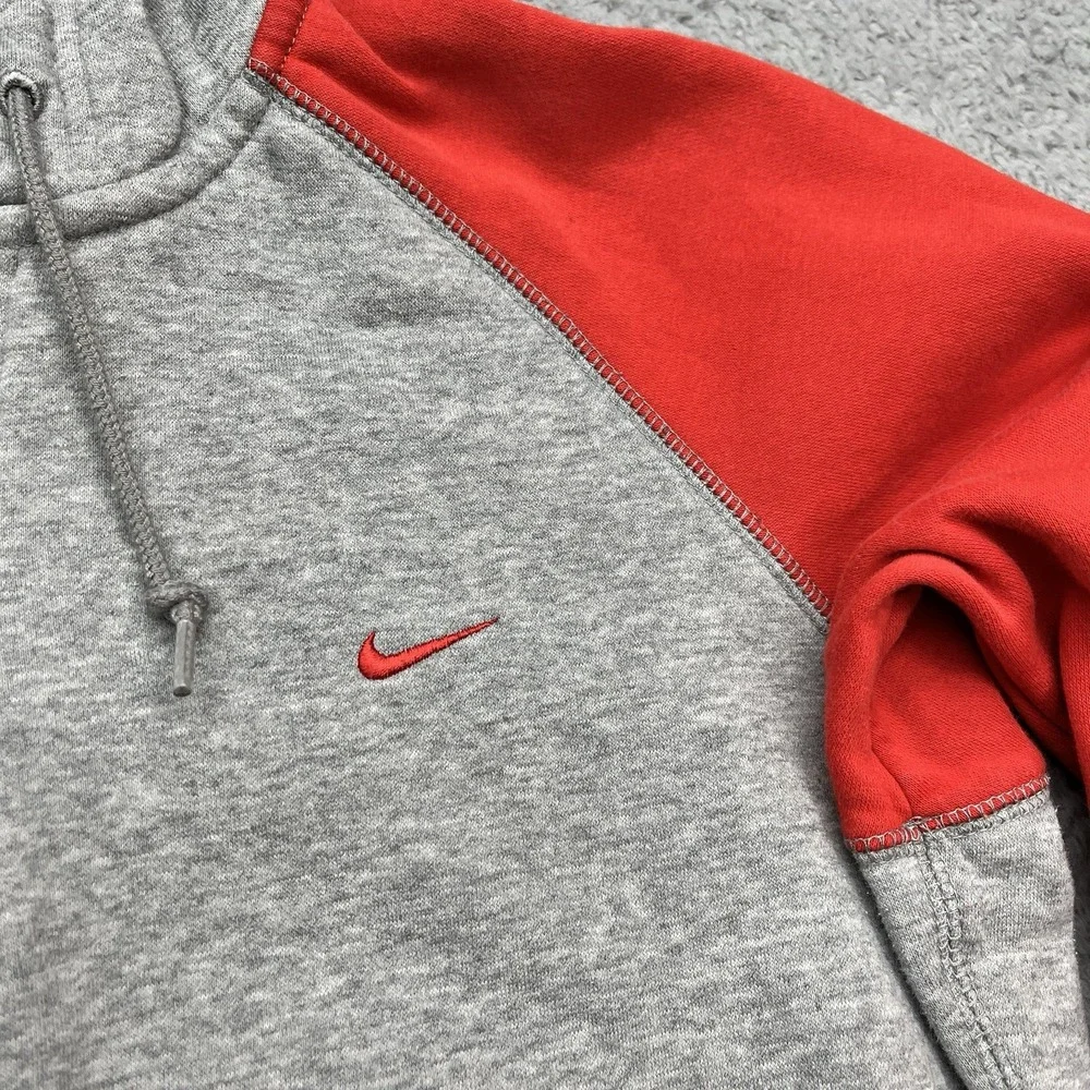 Nike Full Zip Hoodie Womens XL Gray Red Sleeves Red Swoosh Drawstring Athleisure